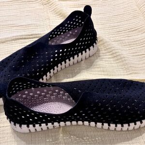 Ilse Jacobsen Black Perforated Slip-On Flats with White Sole